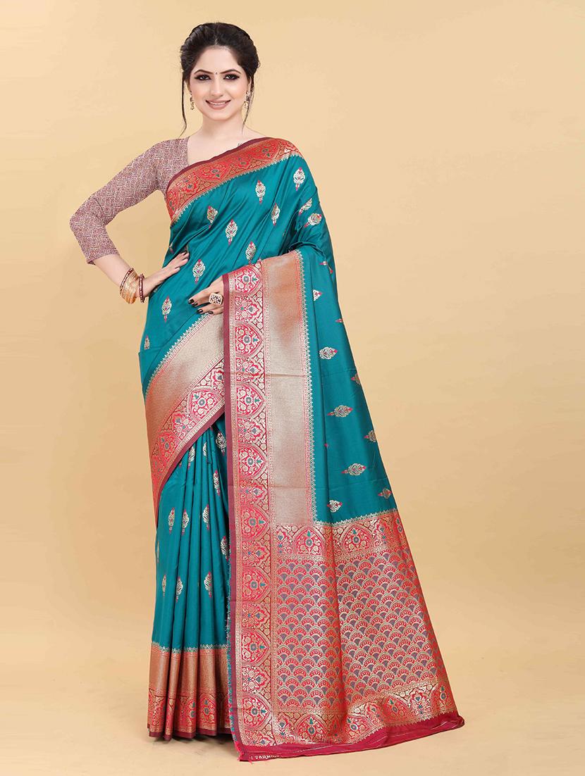 self design contrast border kanjivaram saree - 21451443 - Zoom Image - 0
