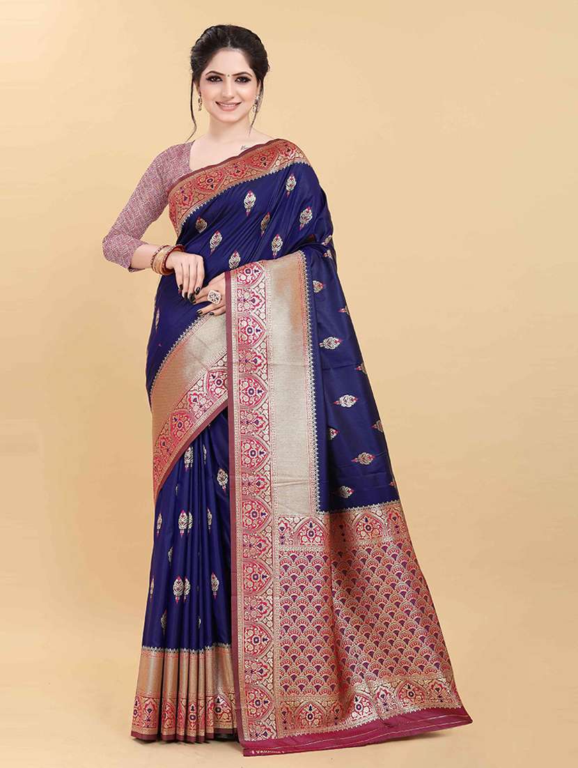 self design contrast border kanjivaram saree - 21451445 - Zoom Image - 0