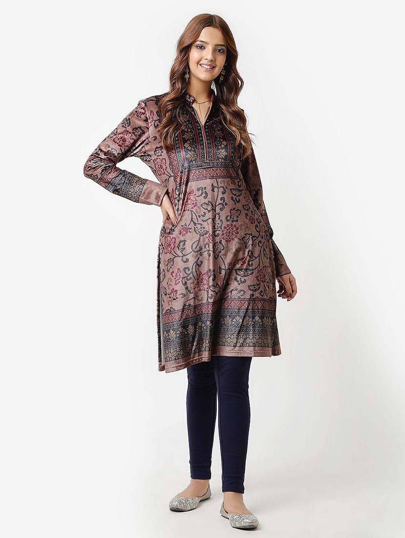 women brown velvet woolen kurta - 21451670 - Zoom Image - 0