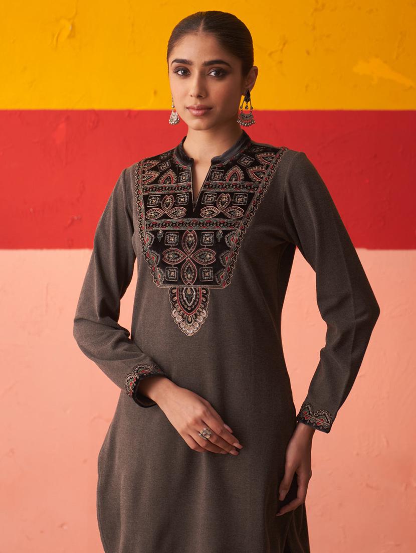 women grey wool blend kurta pant set - 21451690 - Standard Image - 5