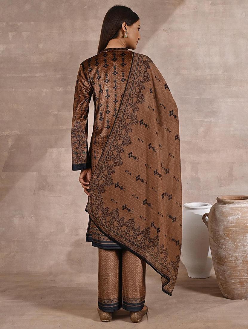 women brown velvet kurta palazzo set - 21451696 - Standard Image - 3