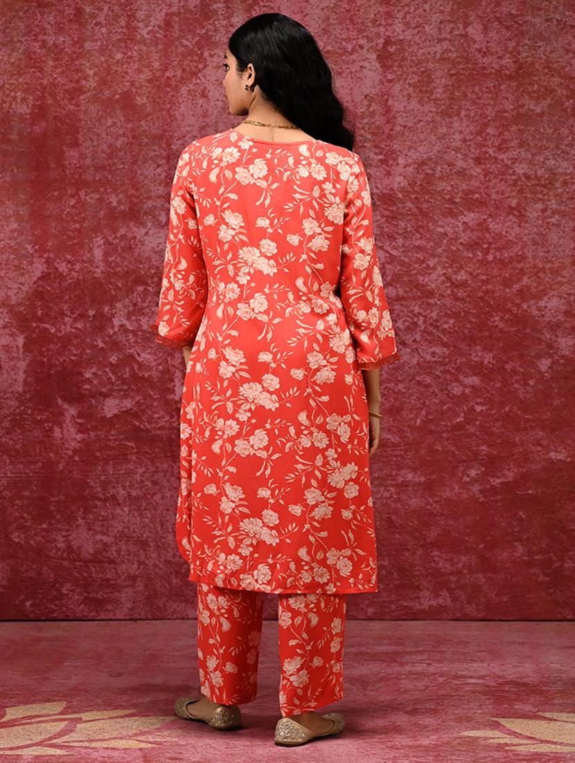 women orange floral kurta pant set - 21451738 - Standard Image - 3