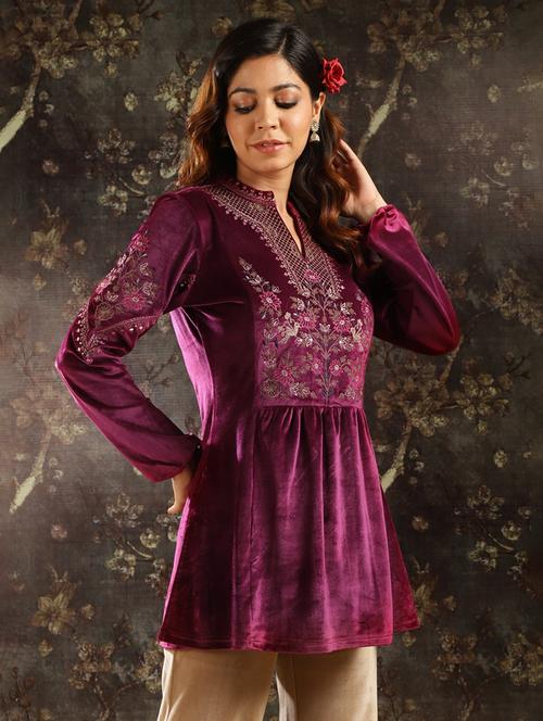 purple embroidered regular tunic - 21452088 - Standard Image - 0