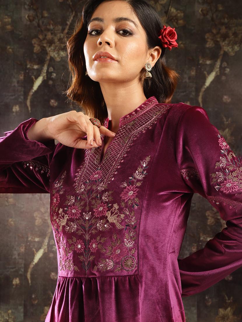 purple embroidered regular tunic - 21452088 - Standard Image - 3