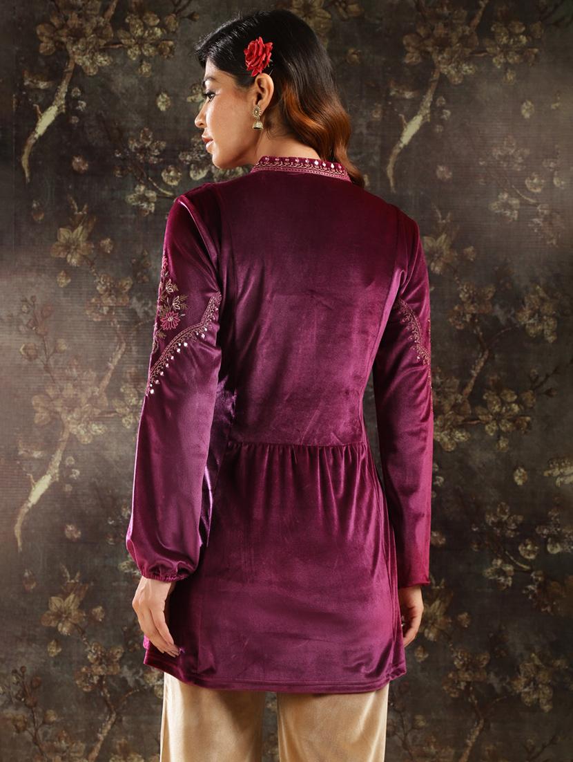 purple embroidered regular tunic - 21452088 - Standard Image - 5