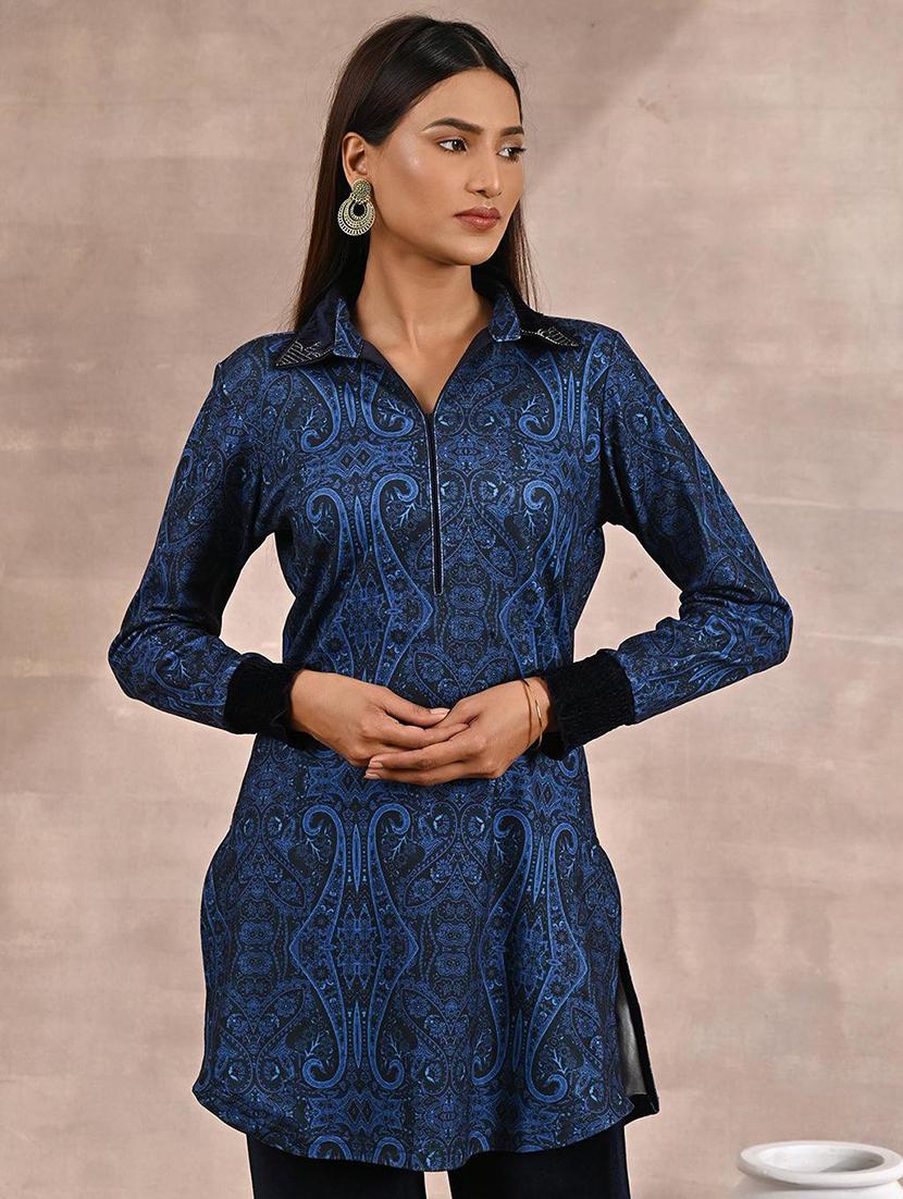 women navy blue pure silk regular tunic - 21452090 - Standard Image - 3