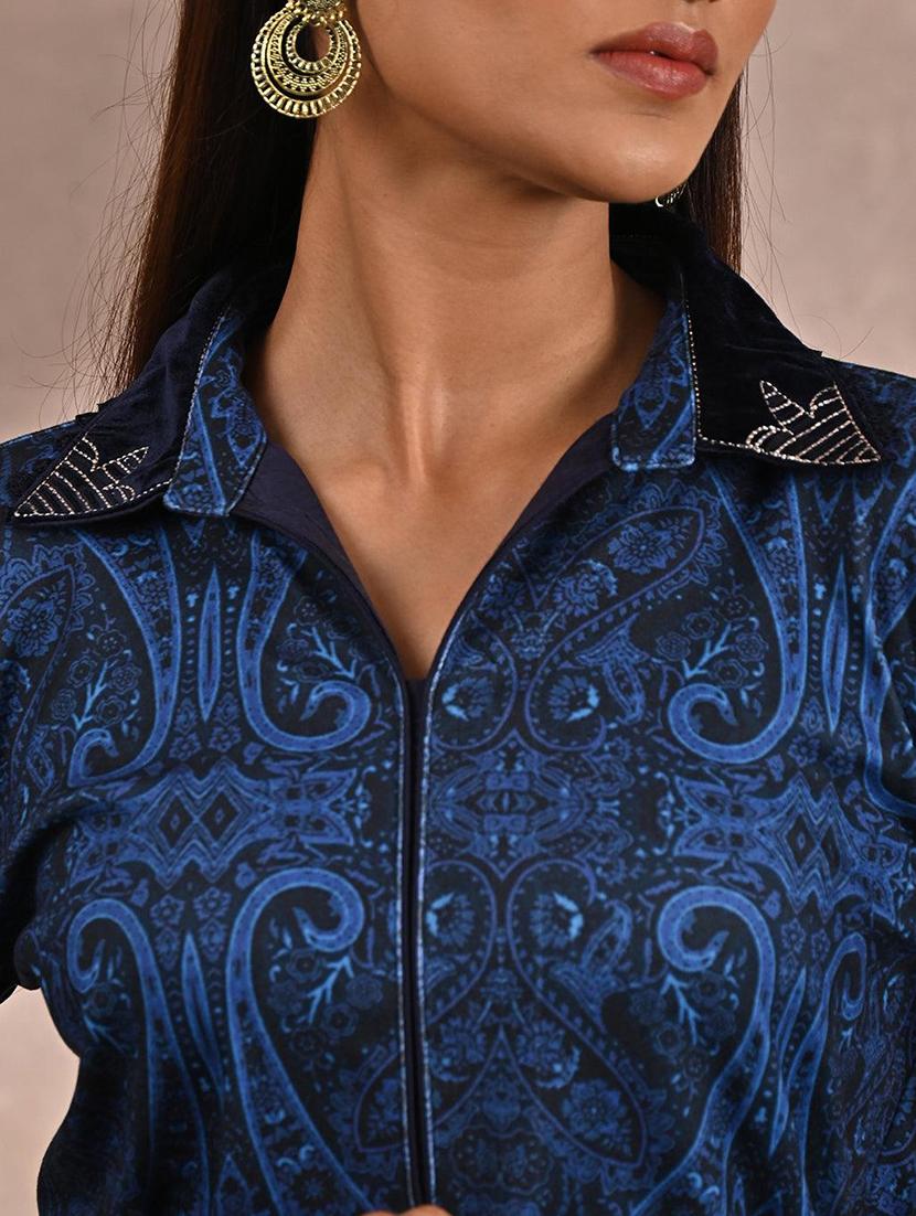 women navy blue pure silk regular tunic - 21452090 - Standard Image - 5
