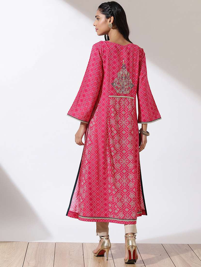 women three quarter sleeve straight kurta - 21452106 -  Standard Image - 3