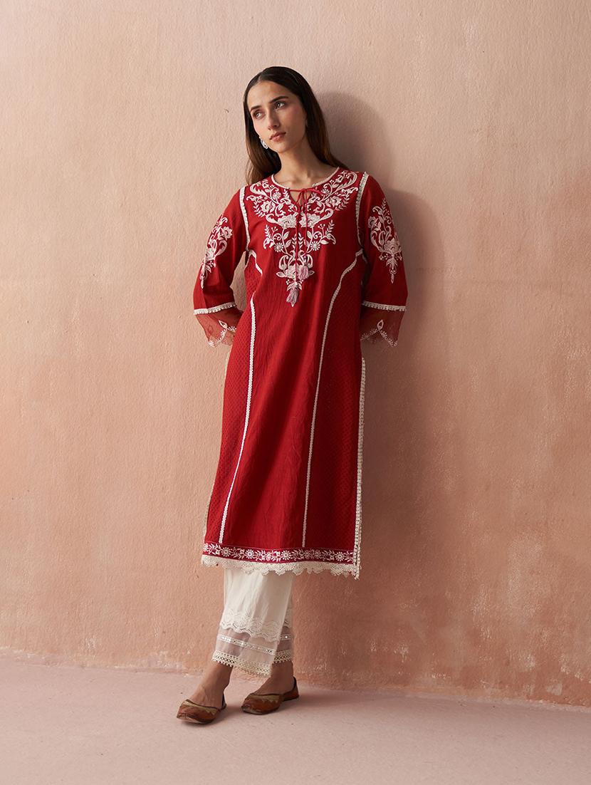 women three quarter sleeve straight kurta - 21452170 -  Zoom Image - 0
