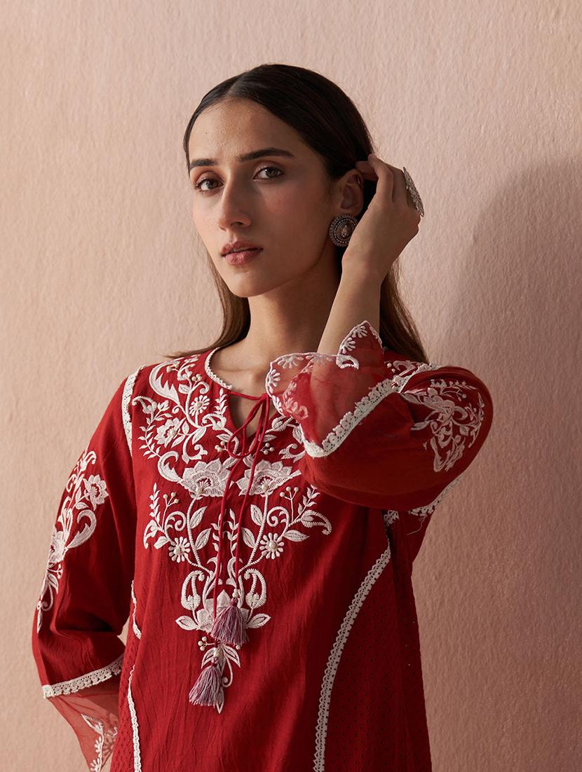 women three quarter sleeve straight kurta - 21452170 - Standard Image - 5