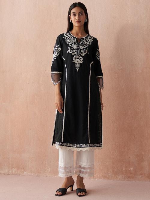 women black cotton straight kurta - 21452172 -  Standard Image - 0