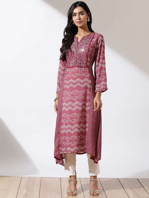 women three quarter sleeve a-line kurta - 21452239 - Standard Image - 0