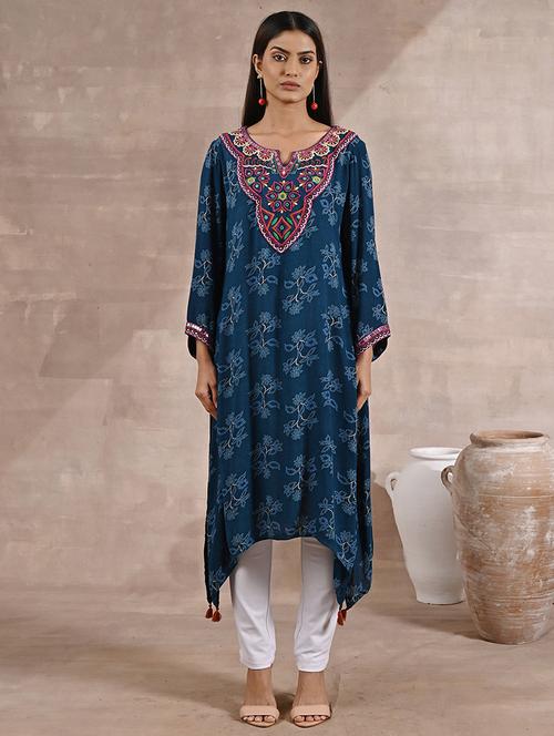 women teal modal asymmetric kurta - 21452285 - Standard Image - 0
