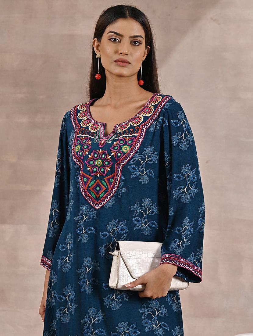 women teal modal asymmetric kurta - 21452285 - Standard Image - 3