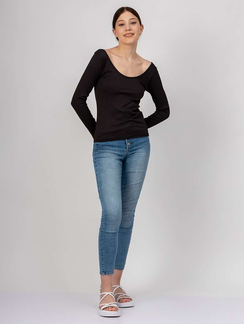 women solid scoop neck long sleeves top - 21452563 -  Standard Image - 3