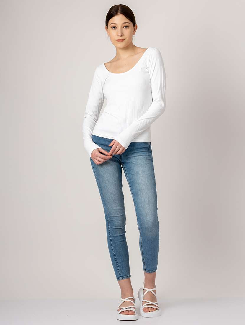 women solid scoop neck long sleeves top - 21452568 -  Standard Image - 3