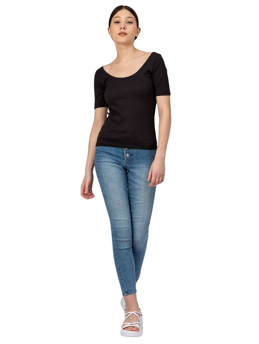 women solid scoop neck long sleeves top - 21452569 -  Standard Image - 5