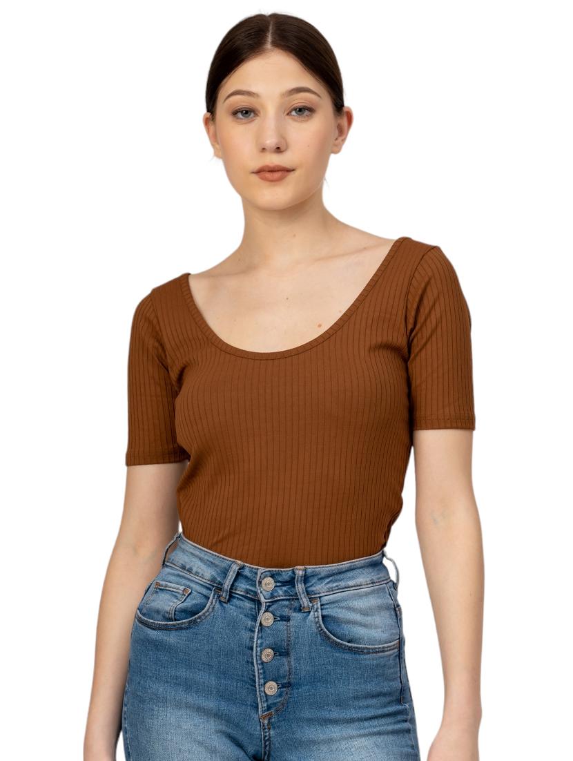 women solid scoop neck short sleeves top - 21452570 - Zoom Image - 0
