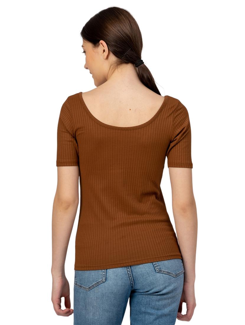 women solid scoop neck short sleeves top - 21452570 - Standard Image - 3