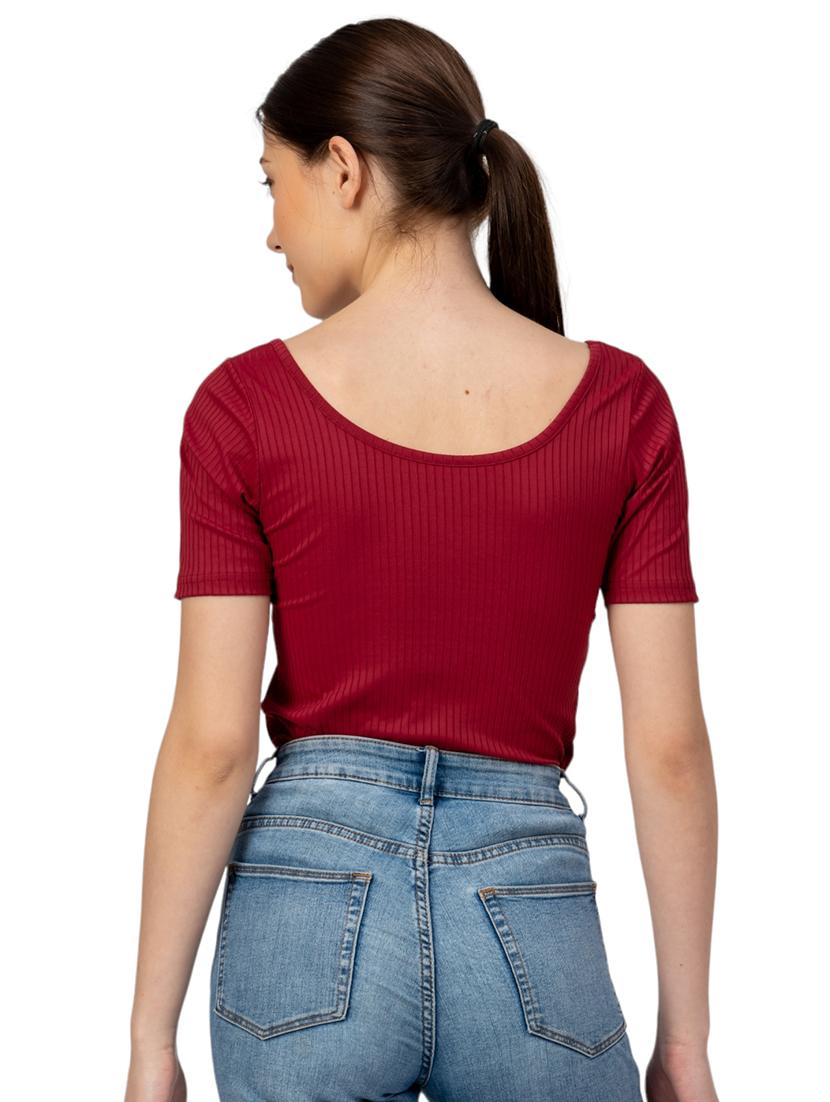 women solid scoop neck short sleeves top - 21452572 - Standard Image - 3