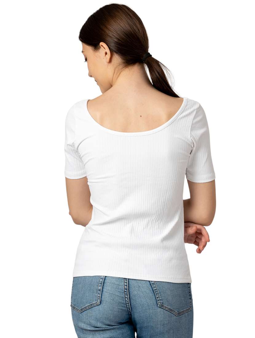 women solid scoop neck short sleeves top - 21452574 -  Standard Image - 3