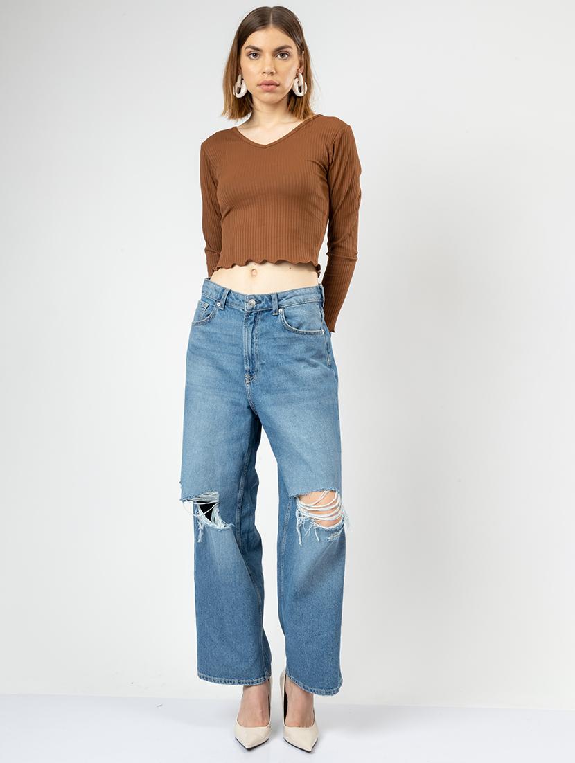 women solid long sleeves crop top - 21452720 - Standard Image - 3