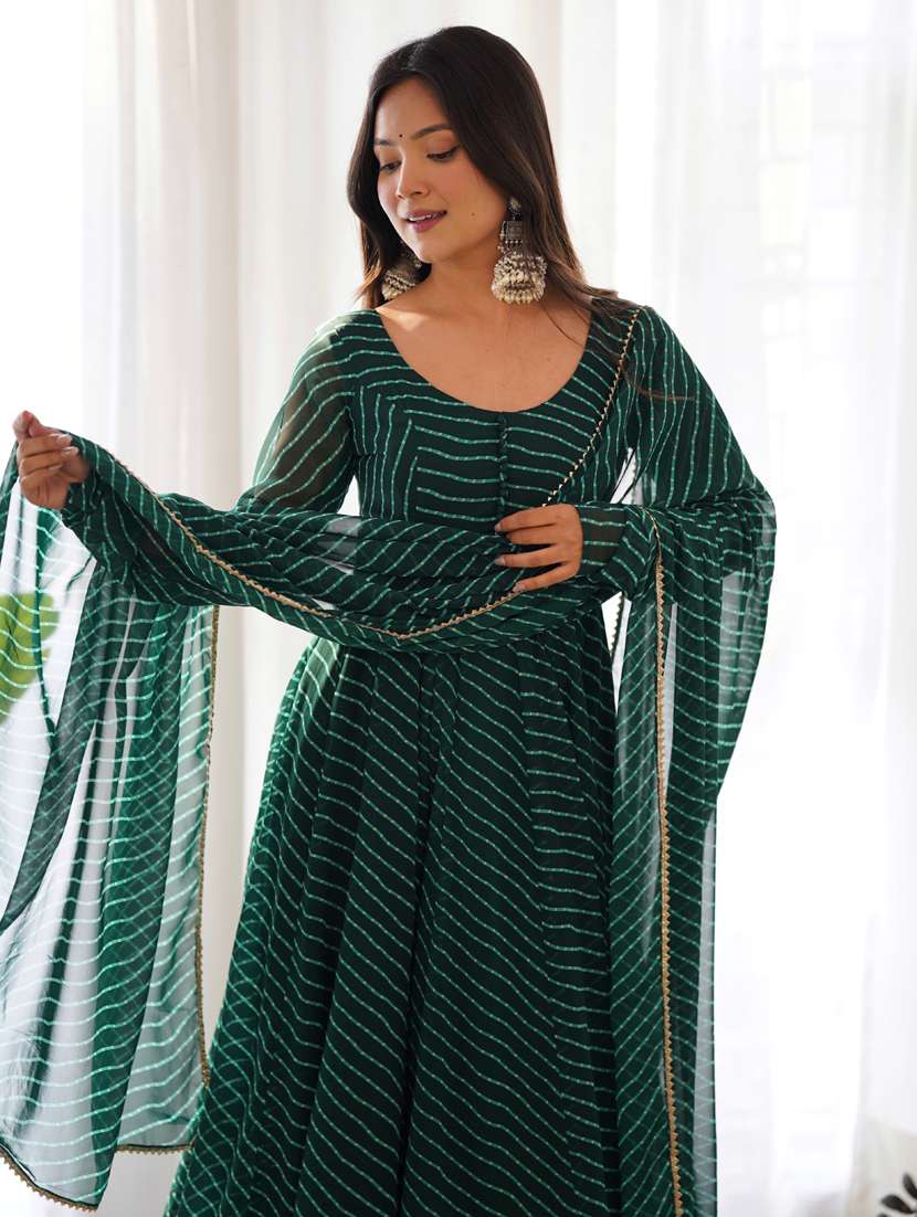 green printed anarkali gown with dupatta - 21452785 - Standard Image - 3