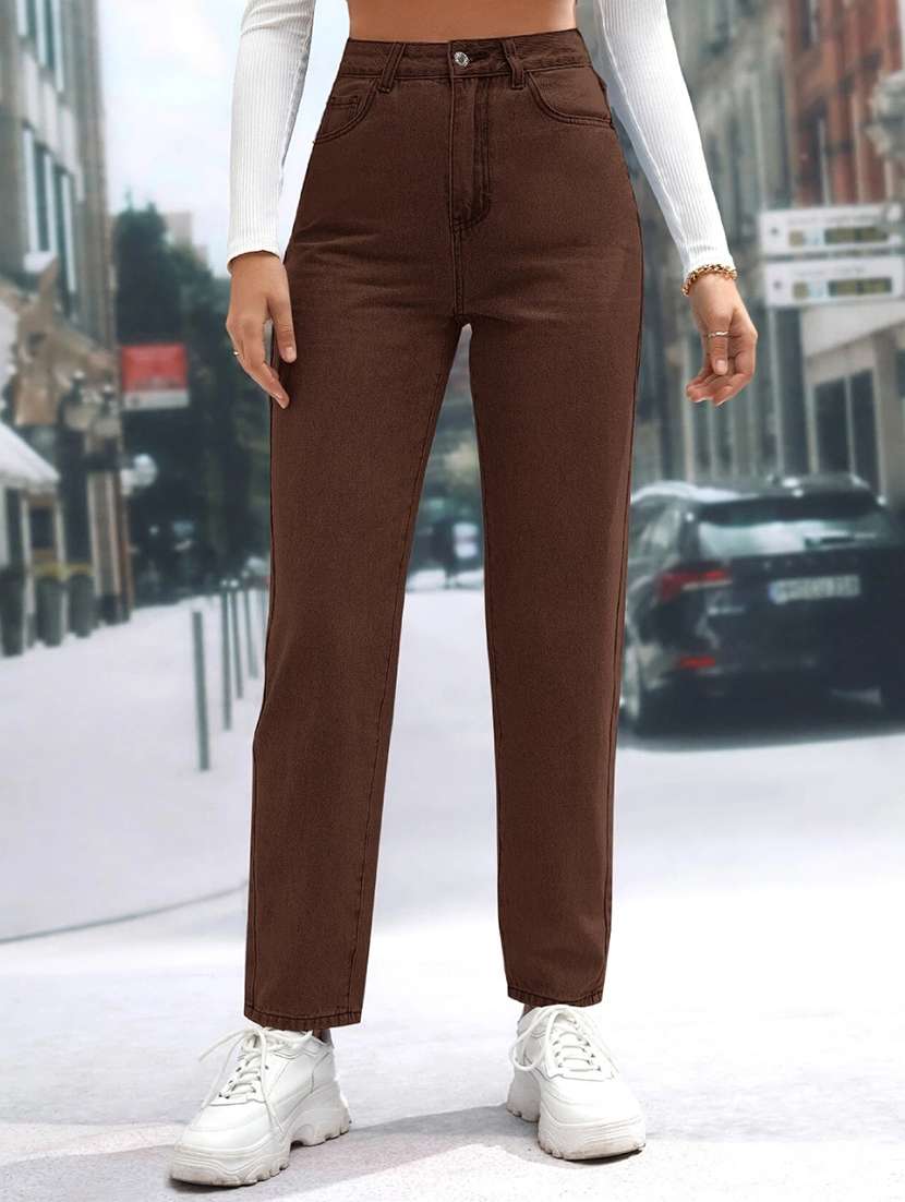 women brown denim jean