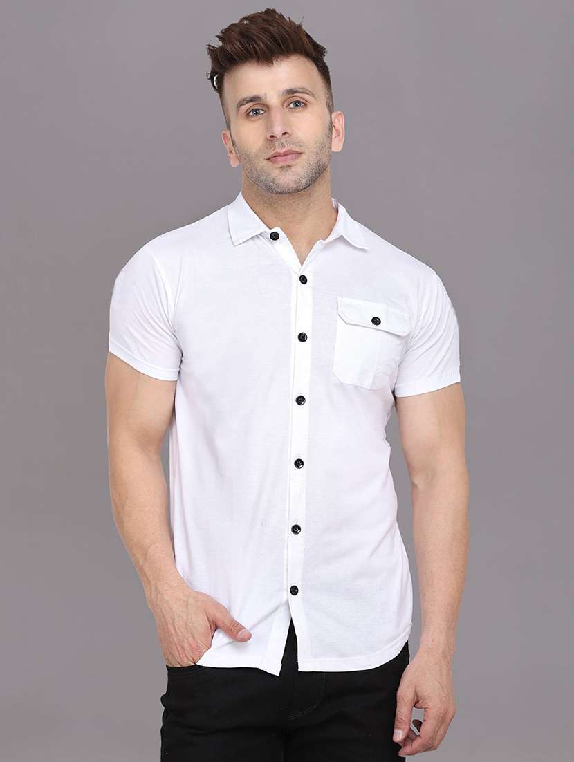 men solid short sleeved casual shirt