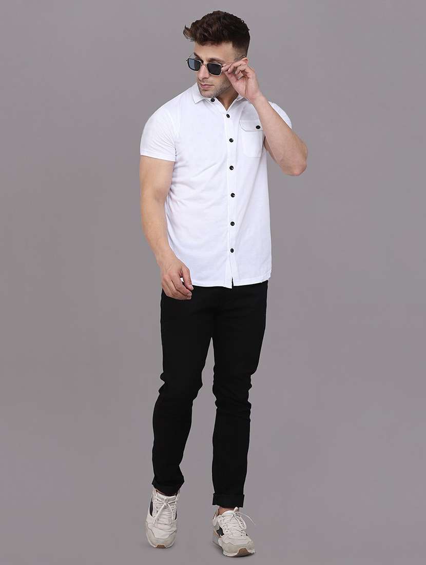 men solid short sleeved casual shirt - 21454174 -  Standard Image - 3