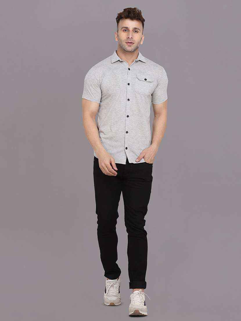 men solid short sleeved casual shirt - 21454176 - Standard Image - 3