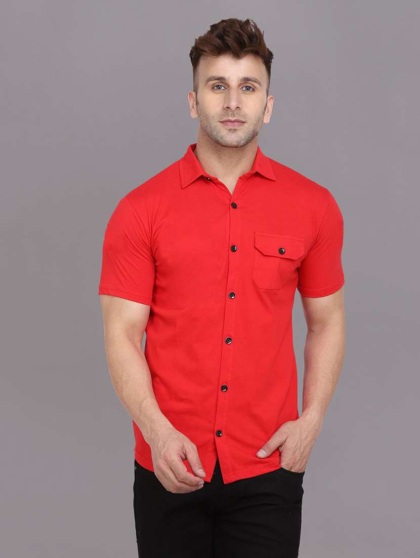 men solid short sleeved casual shirt