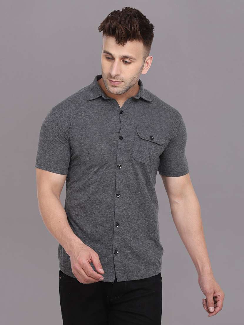 men solid short sleeved casual shirt