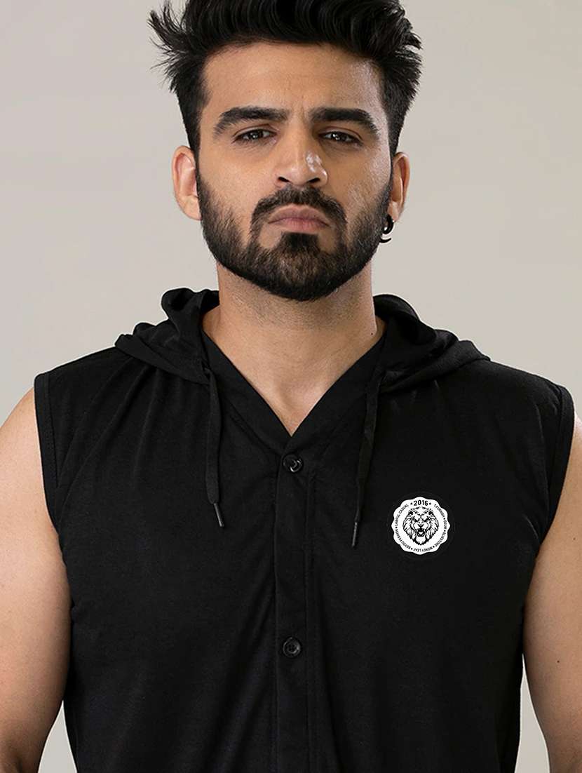 men solid sleeveless hooded t-shirt - 21454192 -  Standard Image - 3