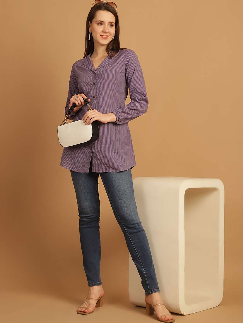 women purple cotton regular shirt - 21454617 -  Standard Image - 3