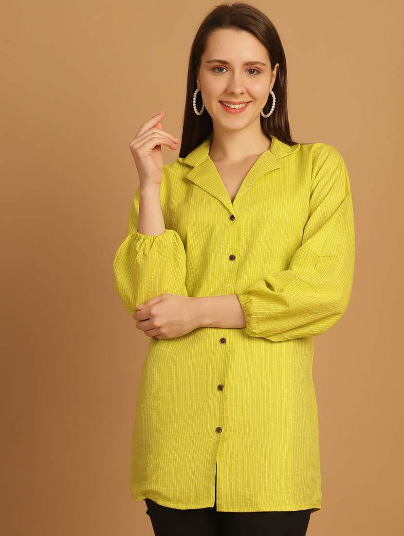 Women Lime Green Cotton Regular Shirt