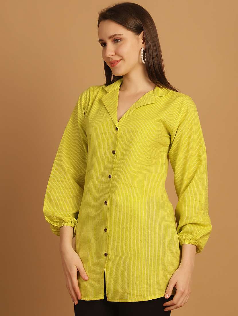 Women Lime Green Cotton Regular Shirt