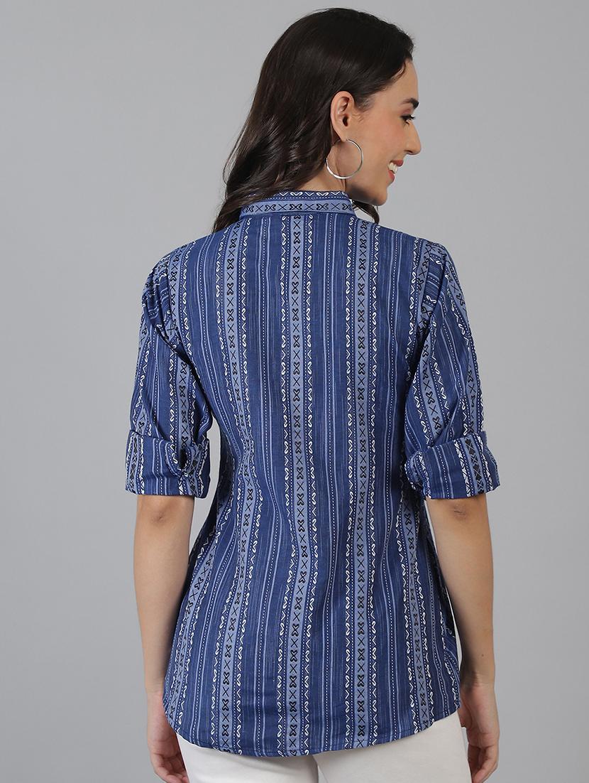 women blue cotton regular shirt - 21454641 - Standard Image - 3