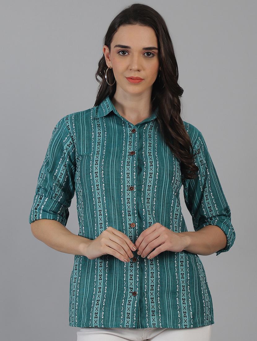 women teal green cotton regular shirt - 21454642 - Zoom Image - 0