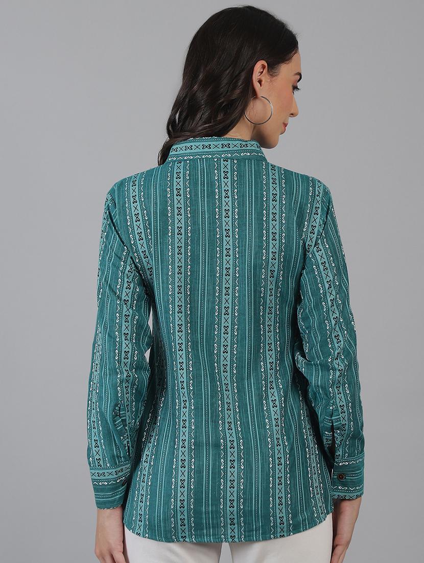 women teal green cotton regular shirt - 21454642 - Standard Image - 3