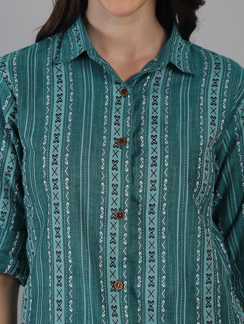 women teal green cotton regular shirt - 21454642 - Standard Image - 5