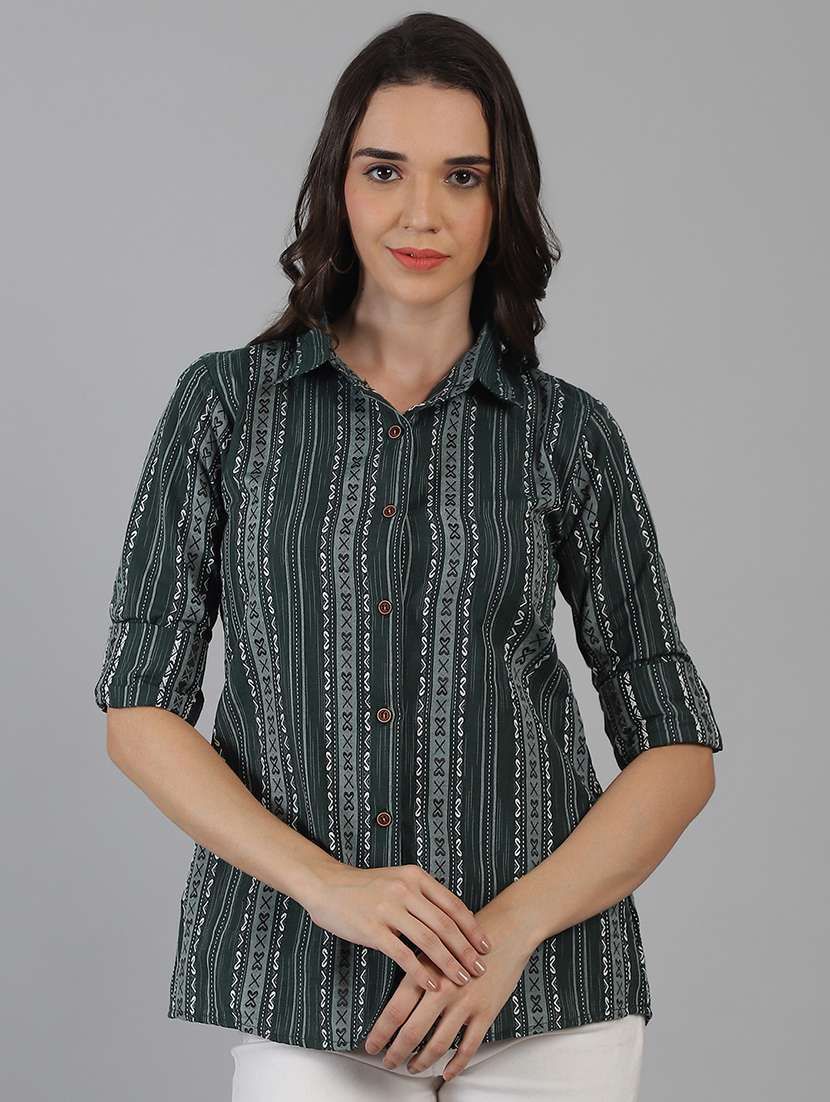 women green cotton regular shirt