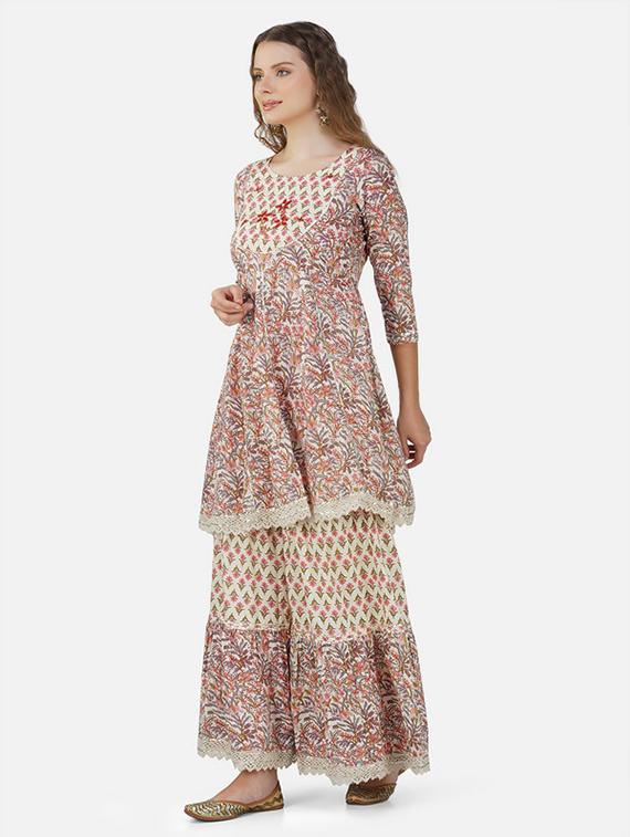 multicolored self-designed kurta sharara set - 21454685 - Standard Image - 3