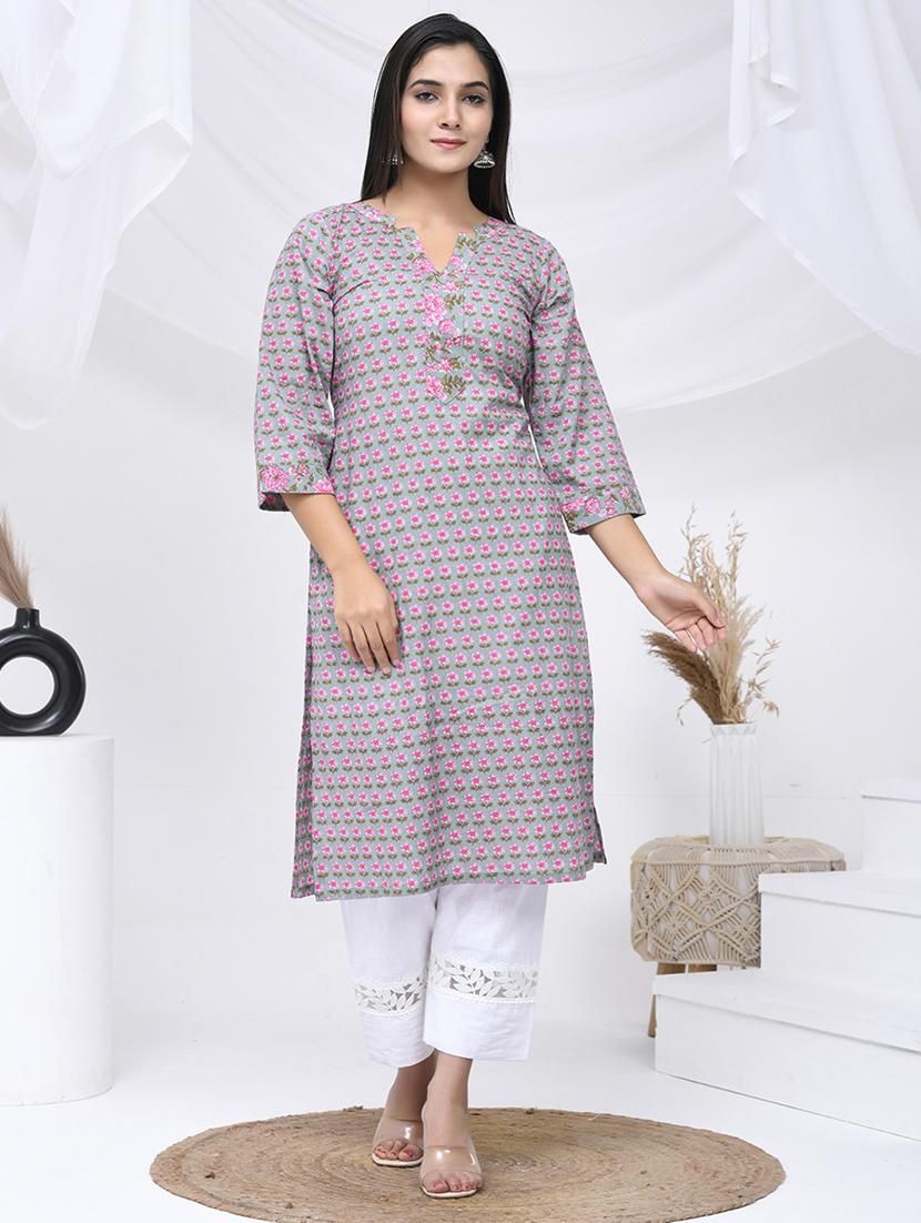 women three quarter sleeve straight kurta