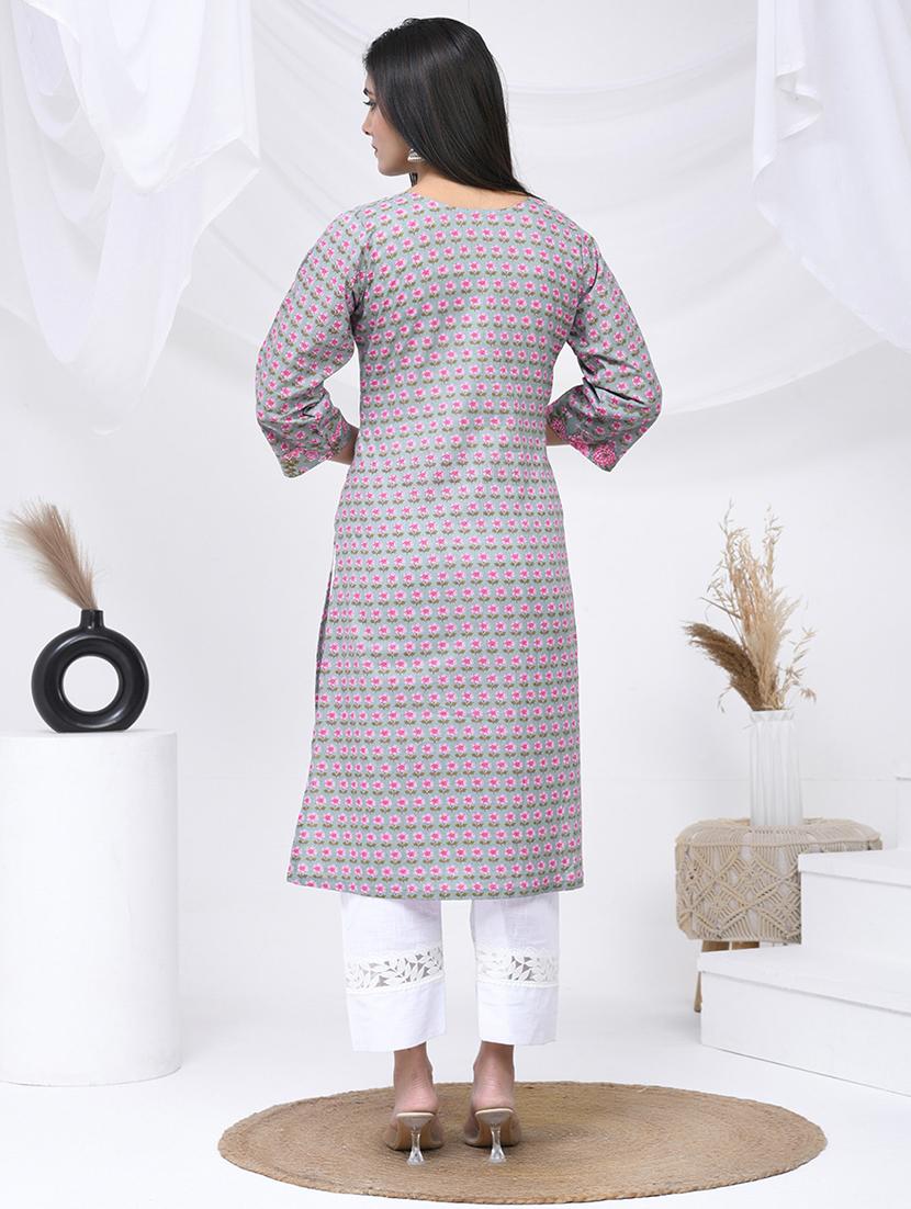 women three quarter sleeve straight kurta - 21454851 - Standard Image - 3