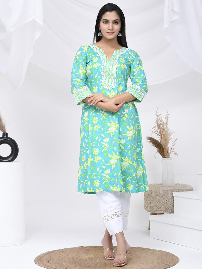 women three quarter sleeve a-line kurta
