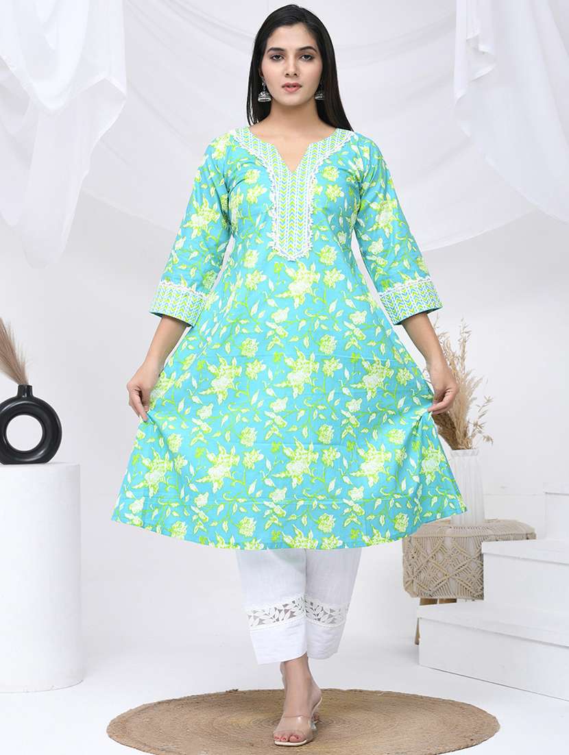 women three quarter sleeve a-line kurta - 21454852 -  Standard Image - 3