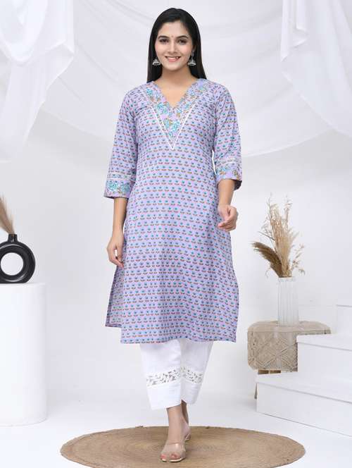 women three quarter sleeve straight kurta - 21454853 - Standard Image - 0