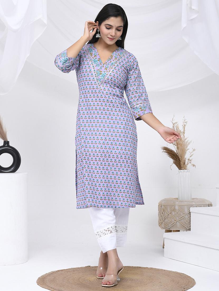 women three quarter sleeve straight kurta - 21454853 - Standard Image - 3