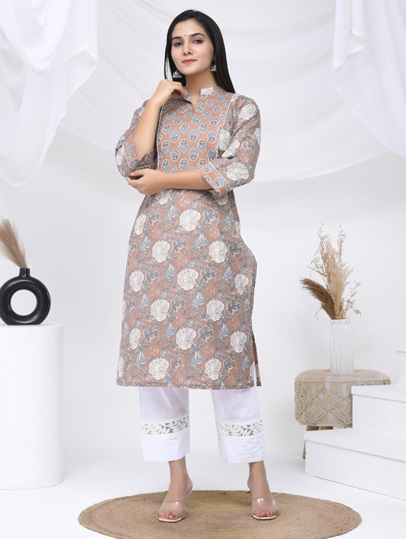 women three quarter sleeve straight kurta - 21454854 - Standard Image - 3